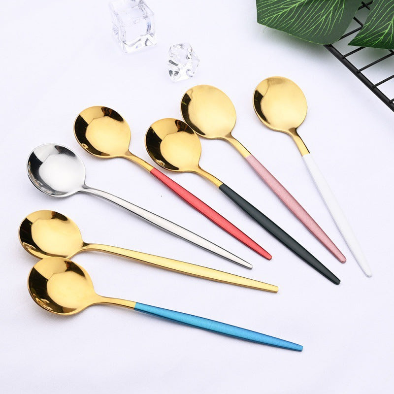 24PCs White Gold Dinnerware Set Stainless Steel Knife Fork