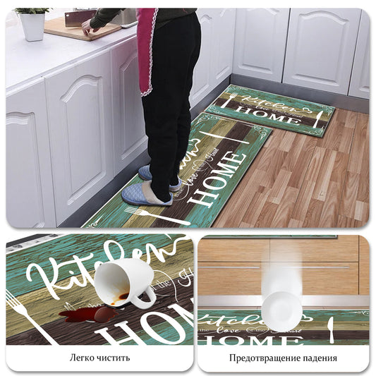 Boho Kitchen Rug Sets  2 Piece Washable Non-Slip Mats Teal 20x32 20x48 In