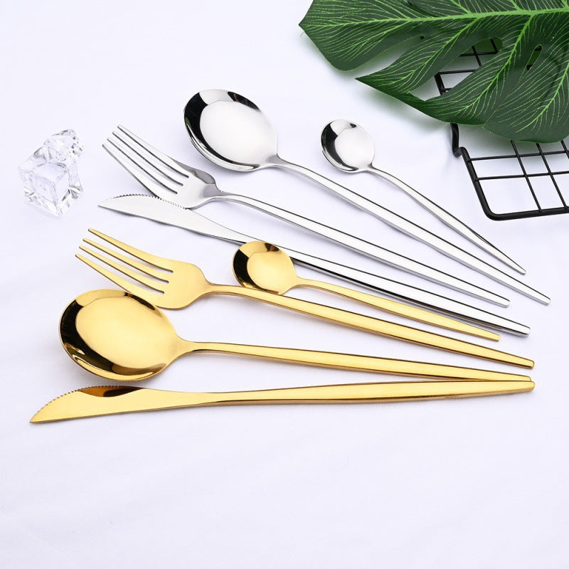 24PCs White Gold Dinnerware Set Stainless Steel Knife Fork