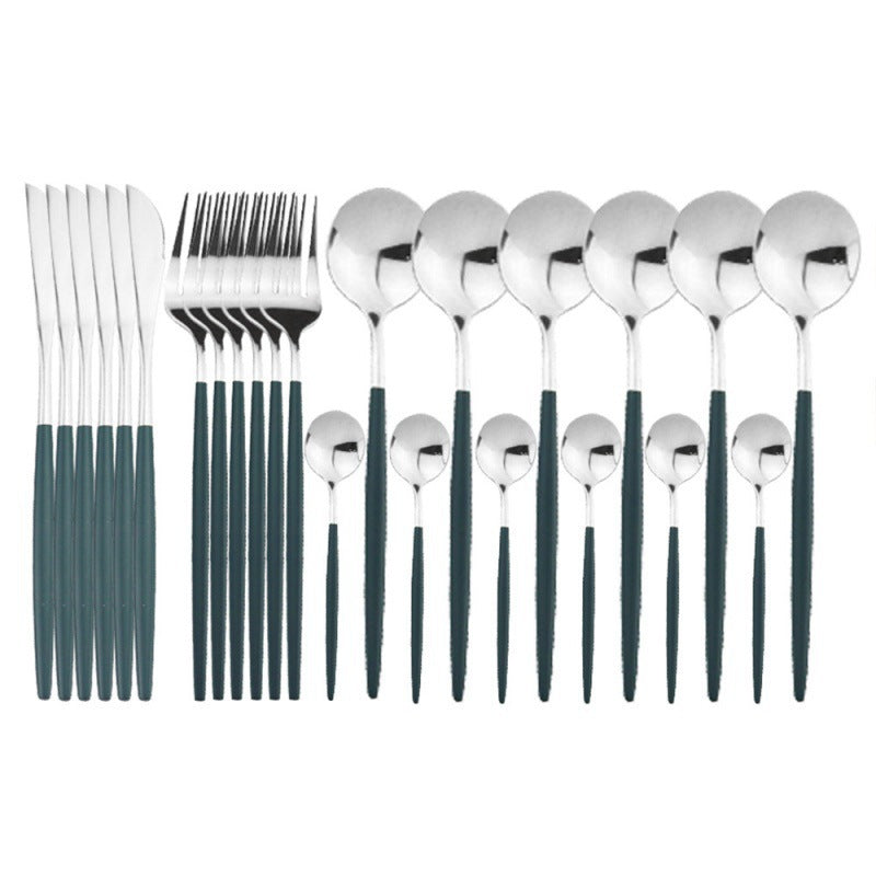 24PCs White Gold Dinnerware Set Stainless Steel Knife Fork