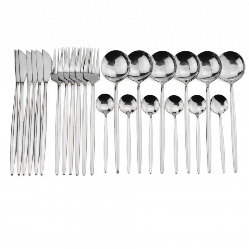 24PCs White Gold Dinnerware Set Stainless Steel Knife Fork