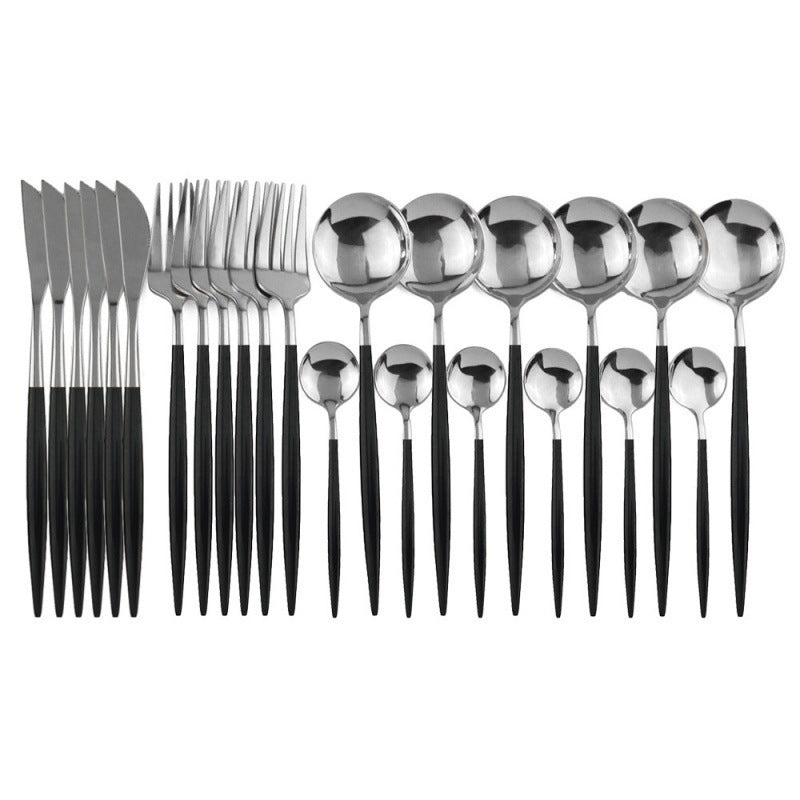 24PCs White Gold Dinnerware Set Stainless Steel Knife Fork