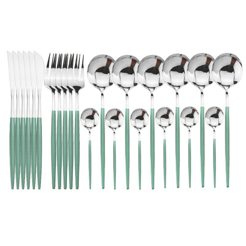 24PCs White Gold Dinnerware Set Stainless Steel Knife Fork